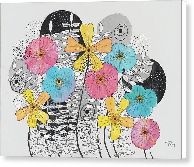 Pink Blue Yellow Floral Fine Art Print - Canvas Print