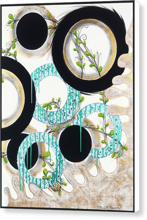 Blue Green Gold Circles Fine Art Print - Canvas Print