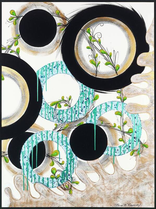 Blue Green Gold Circles Fine Art Print - Art Print