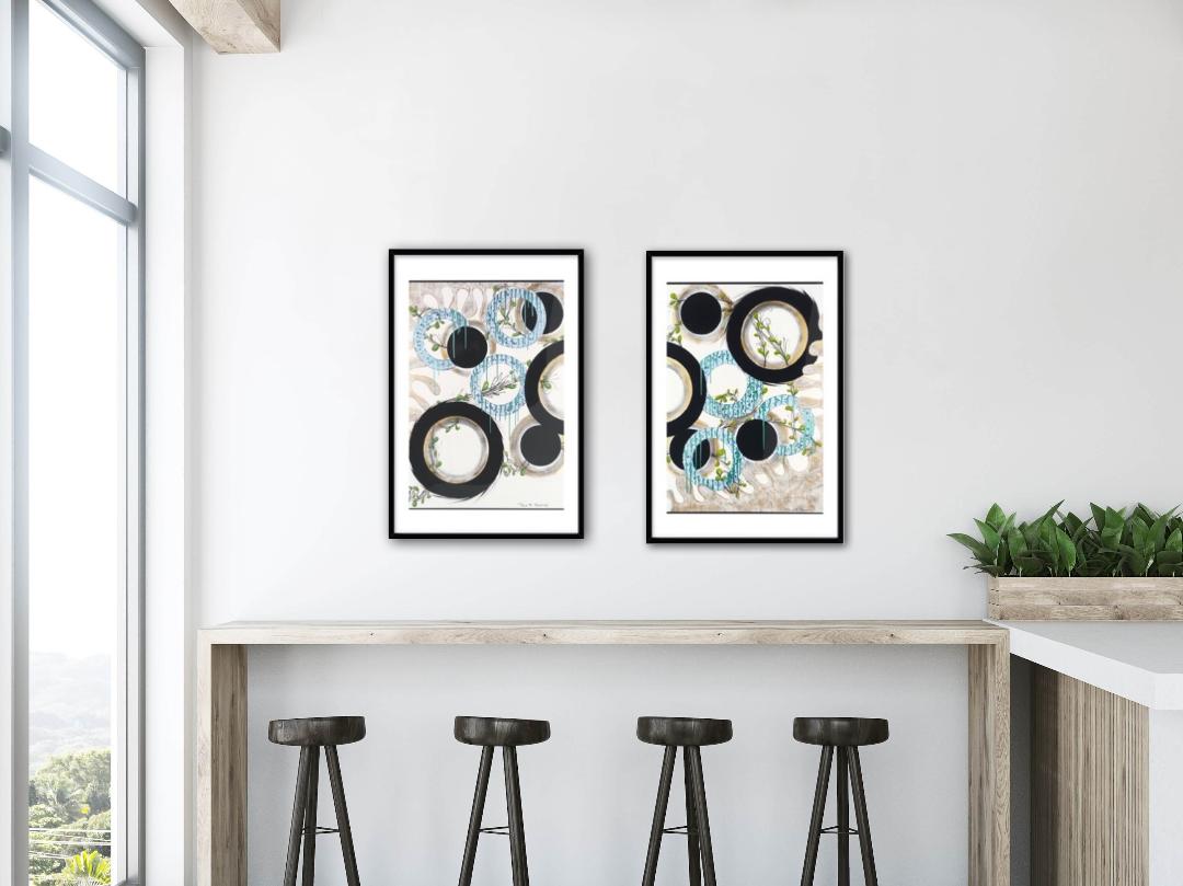 Modern Blue Water Abstract Right Side Circles Framed Print