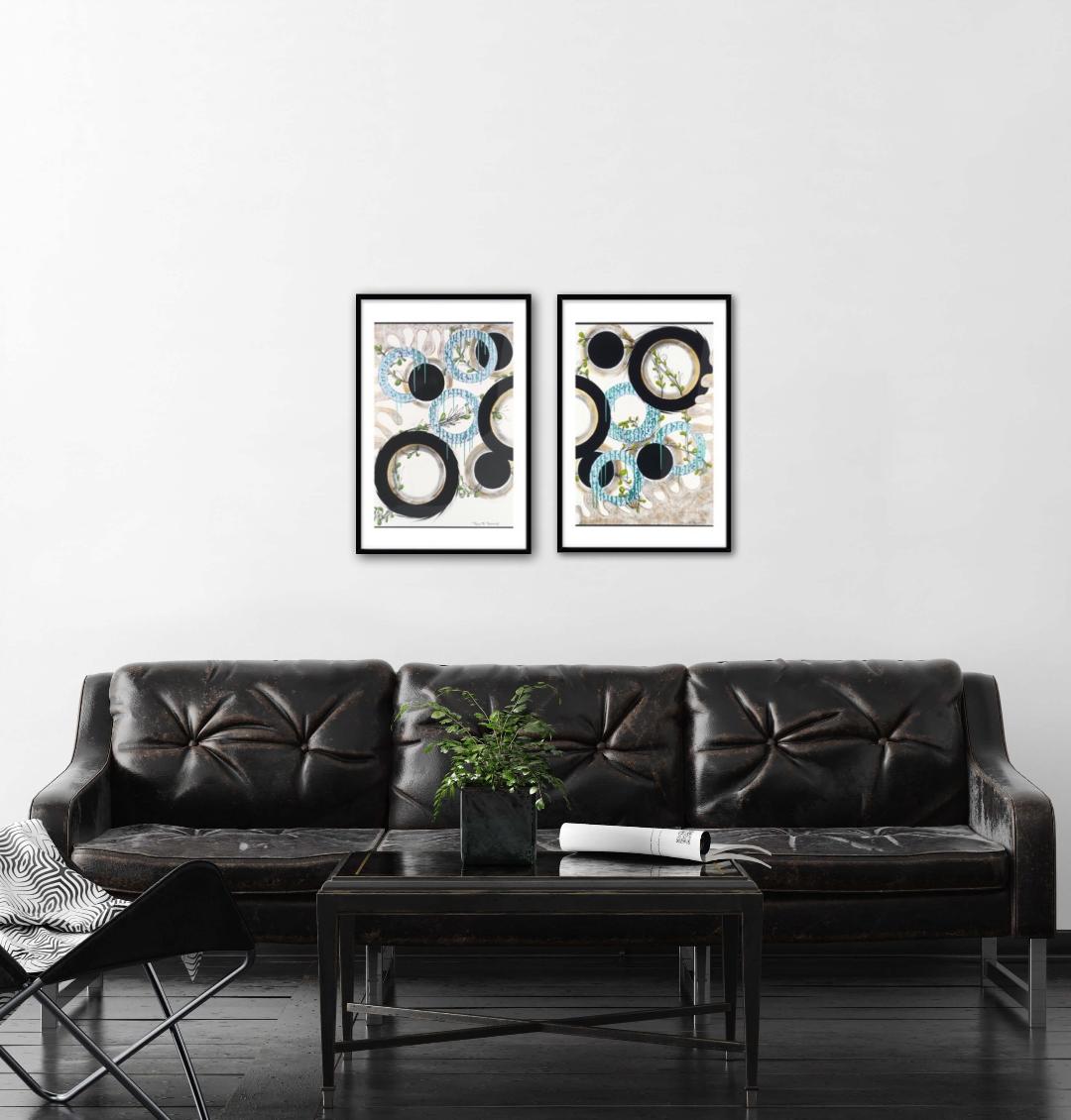 Modern Blue Water Abstract Right Side Circles Framed Print