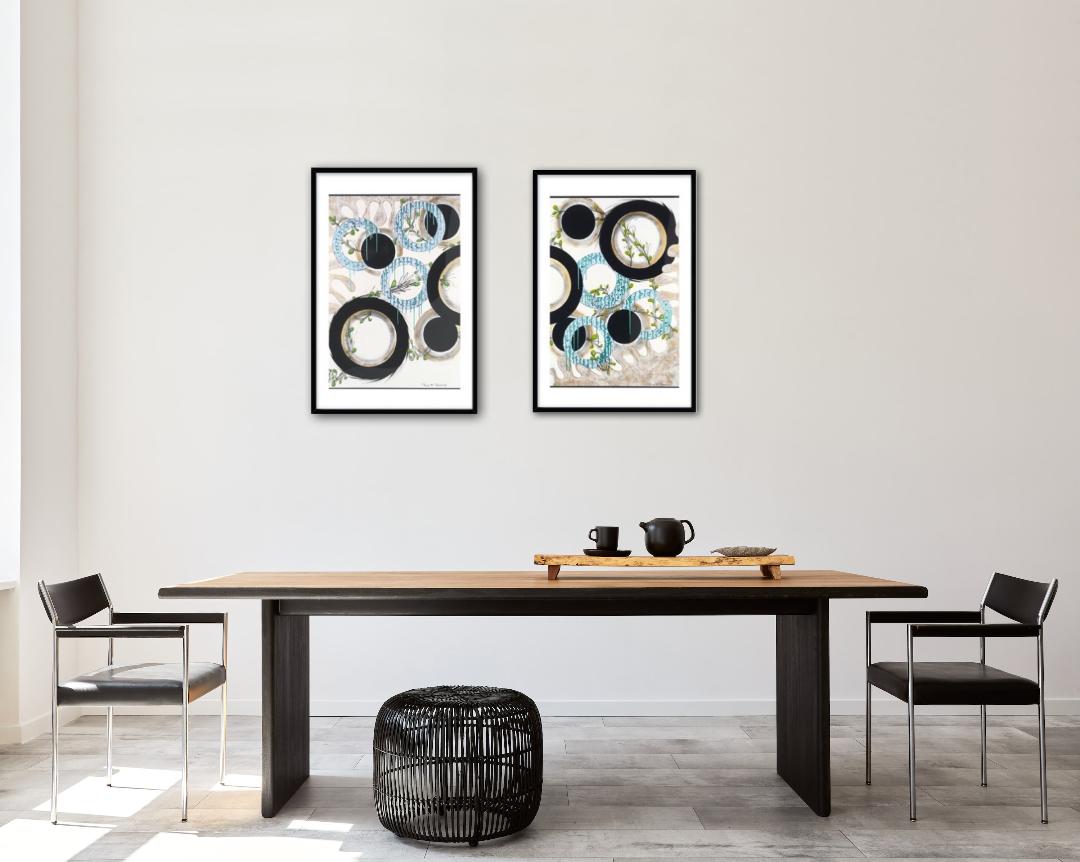Modern Blue Water Abstract Right Side Circles Framed Print