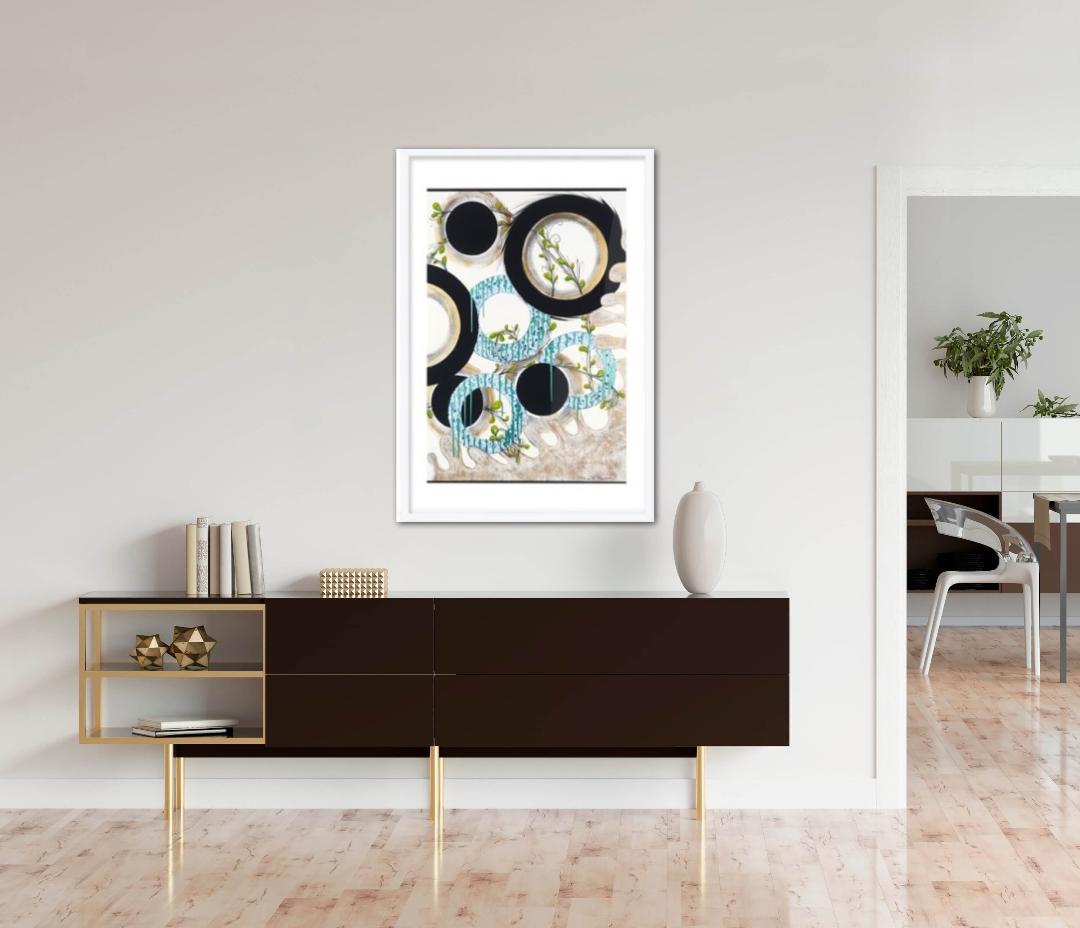 Modern Blue Water Abstract Right Side Circles Framed Print