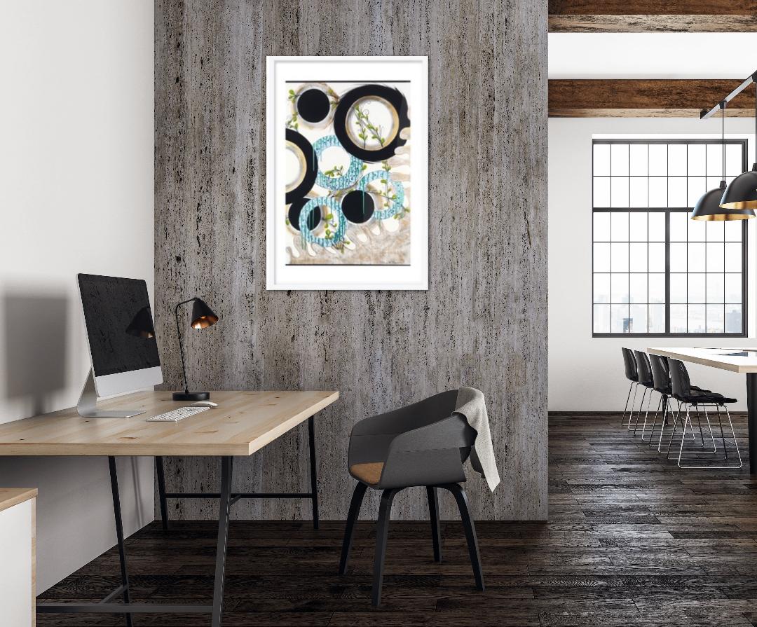 Modern Blue Water Abstract Right Side Circles Framed Print