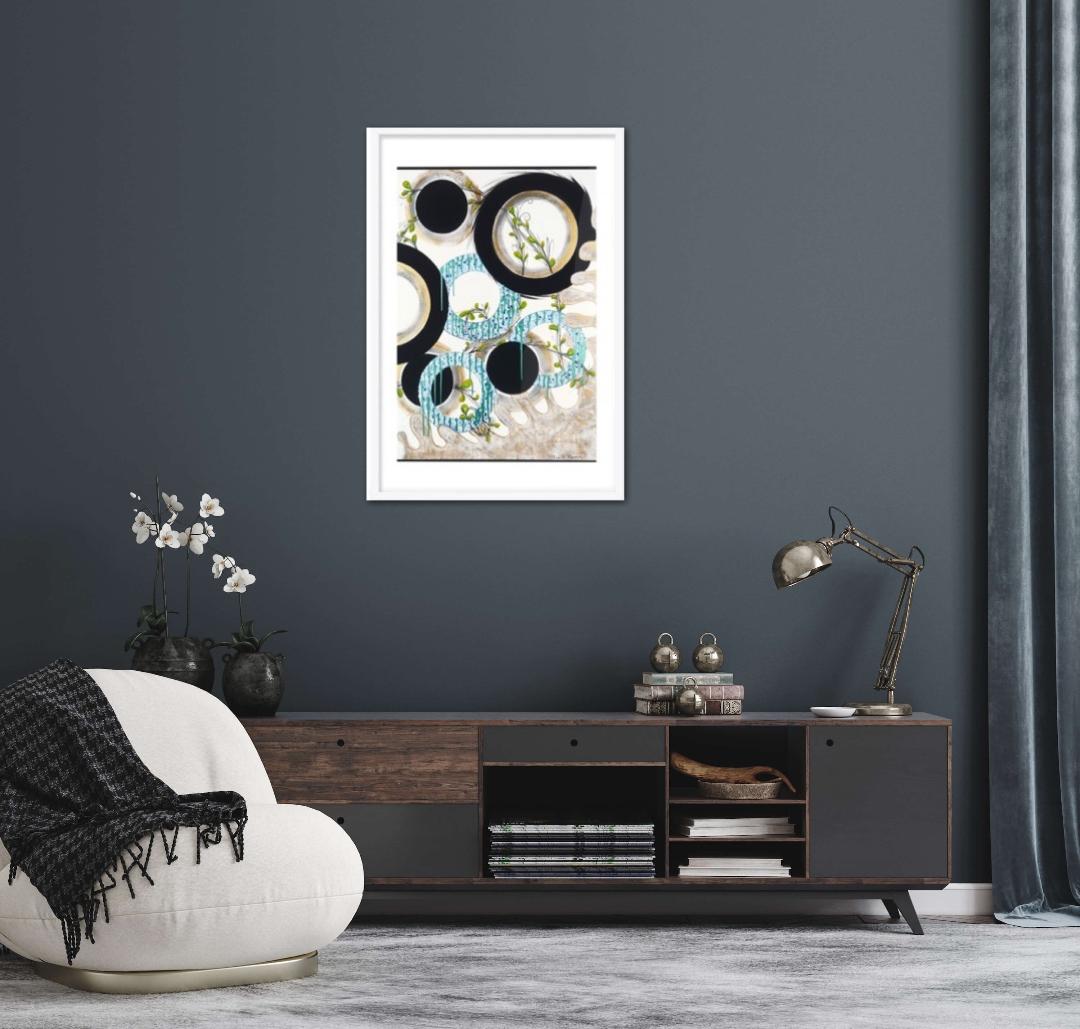 Modern Blue Water Abstract Right Side Circles Framed Print
