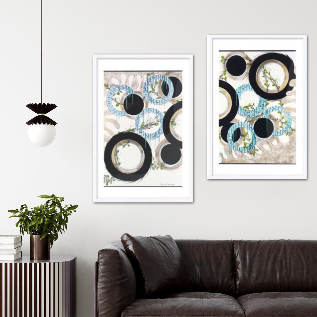 Modern Blue Water Abstract Right Side Circles Framed Print