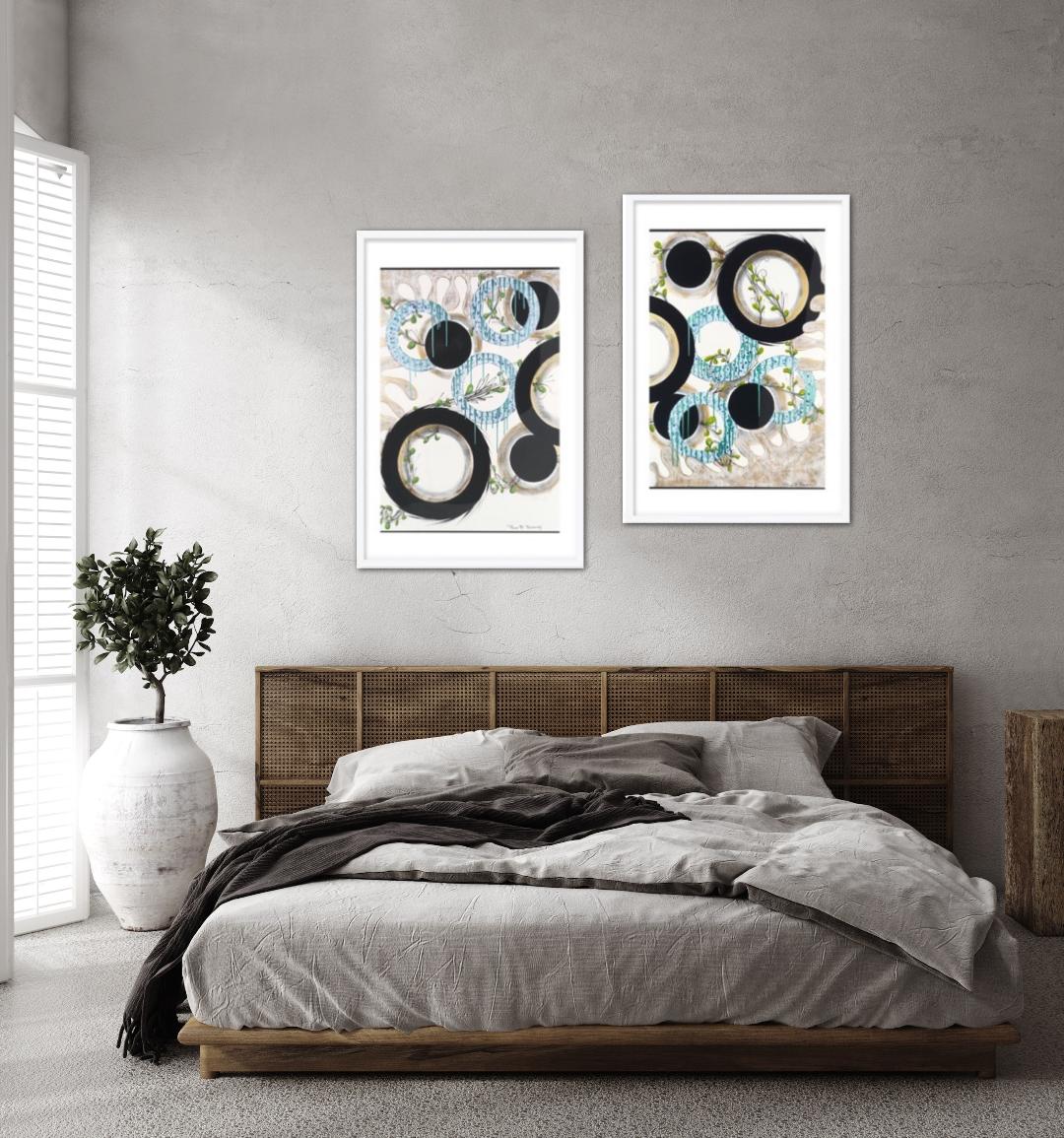 Modern Blue Water Abstract Right Side Circles Framed Print