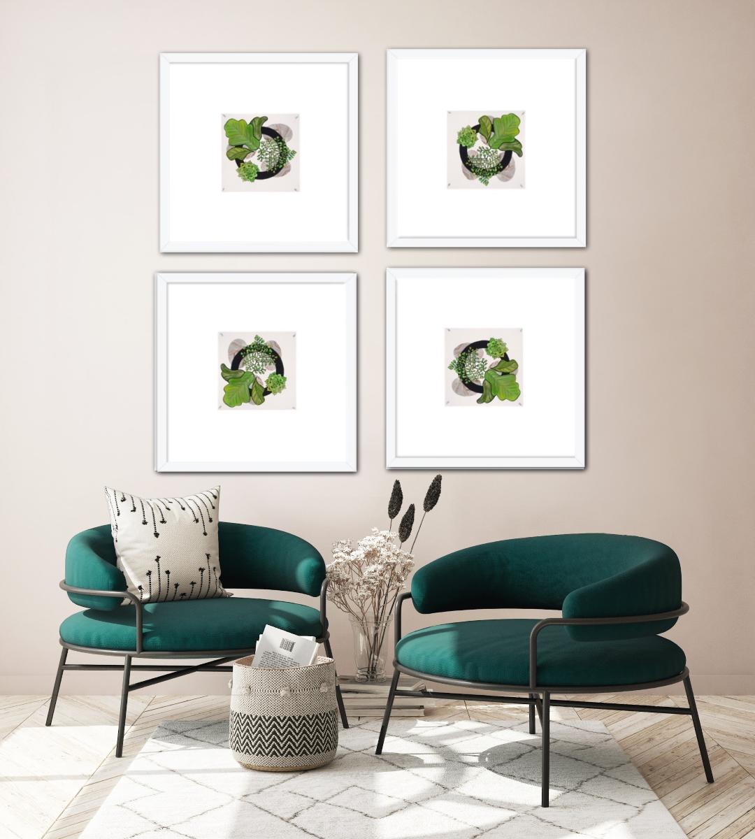 Modern Greenery Abstract Circles Framed Print