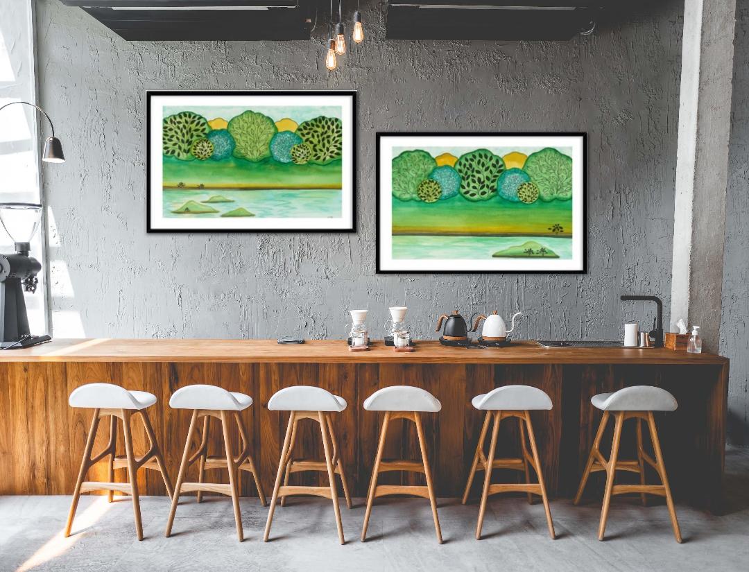 Modern Lakeside Three Islands Framed Print