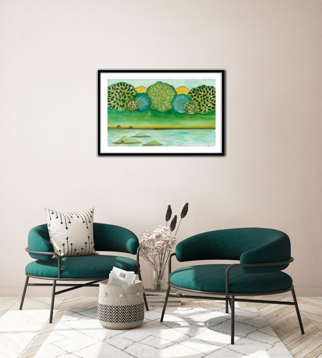 Modern Lakeside Three Islands Framed Print