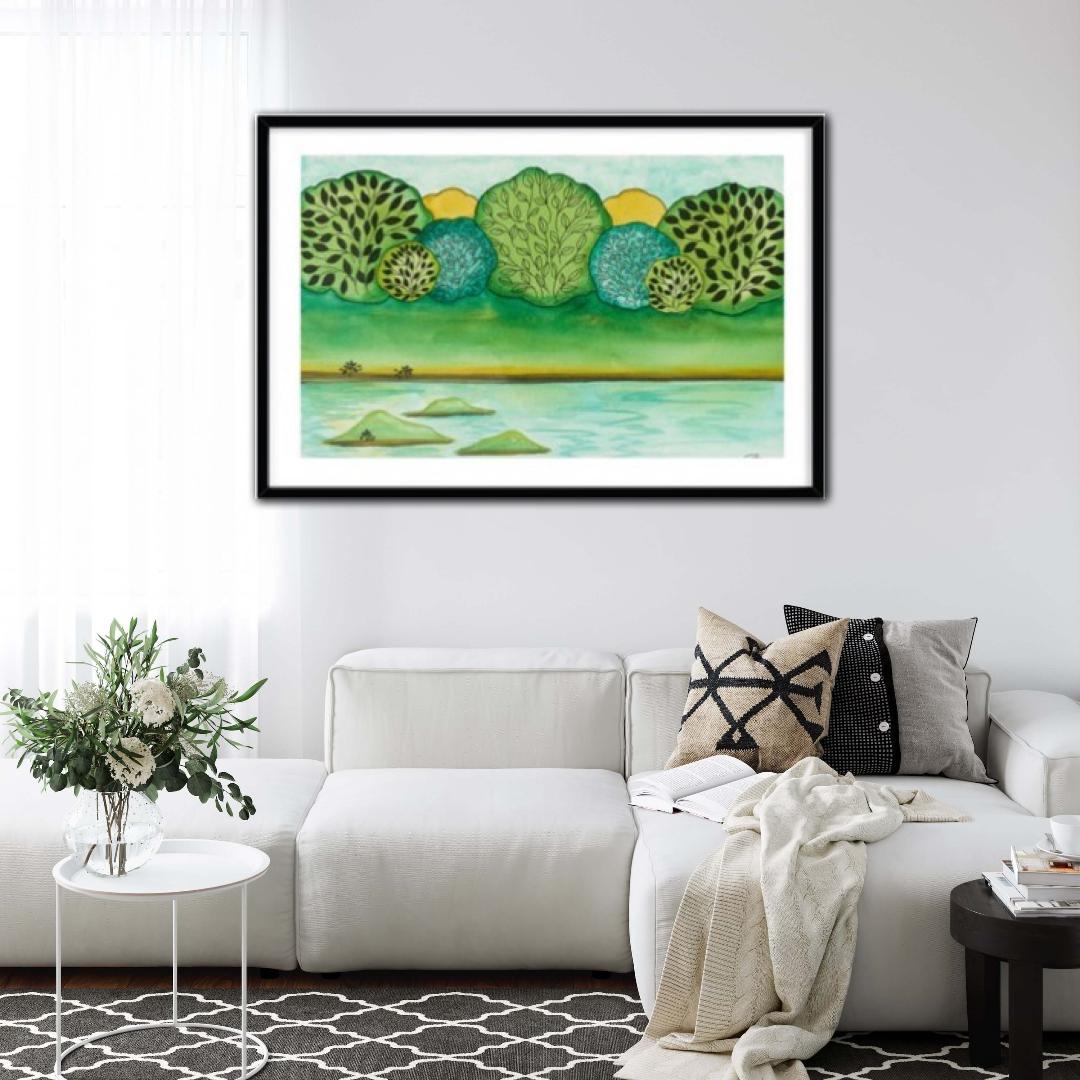 Modern Lakeside Three Islands Framed Print