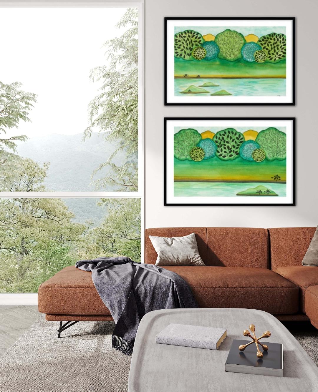 Modern Lakeside Three Islands Framed Print