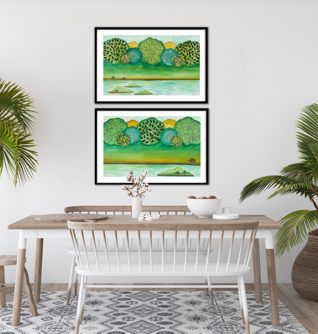 Modern Lakeside Three Islands Framed Print