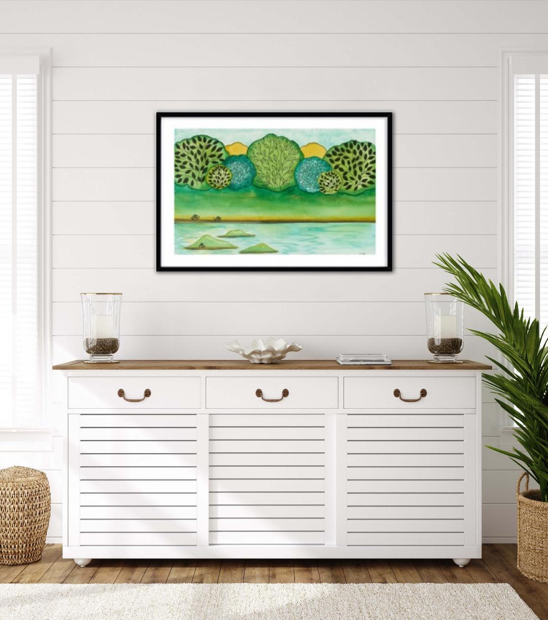 Modern Lakeside Three Islands Framed Print