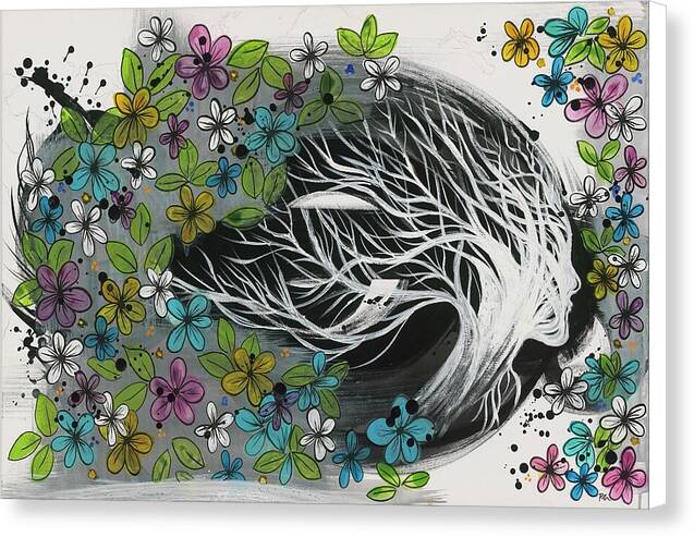 Pink Blue Gold Female Botanical Fine Art Print - Canvas Print