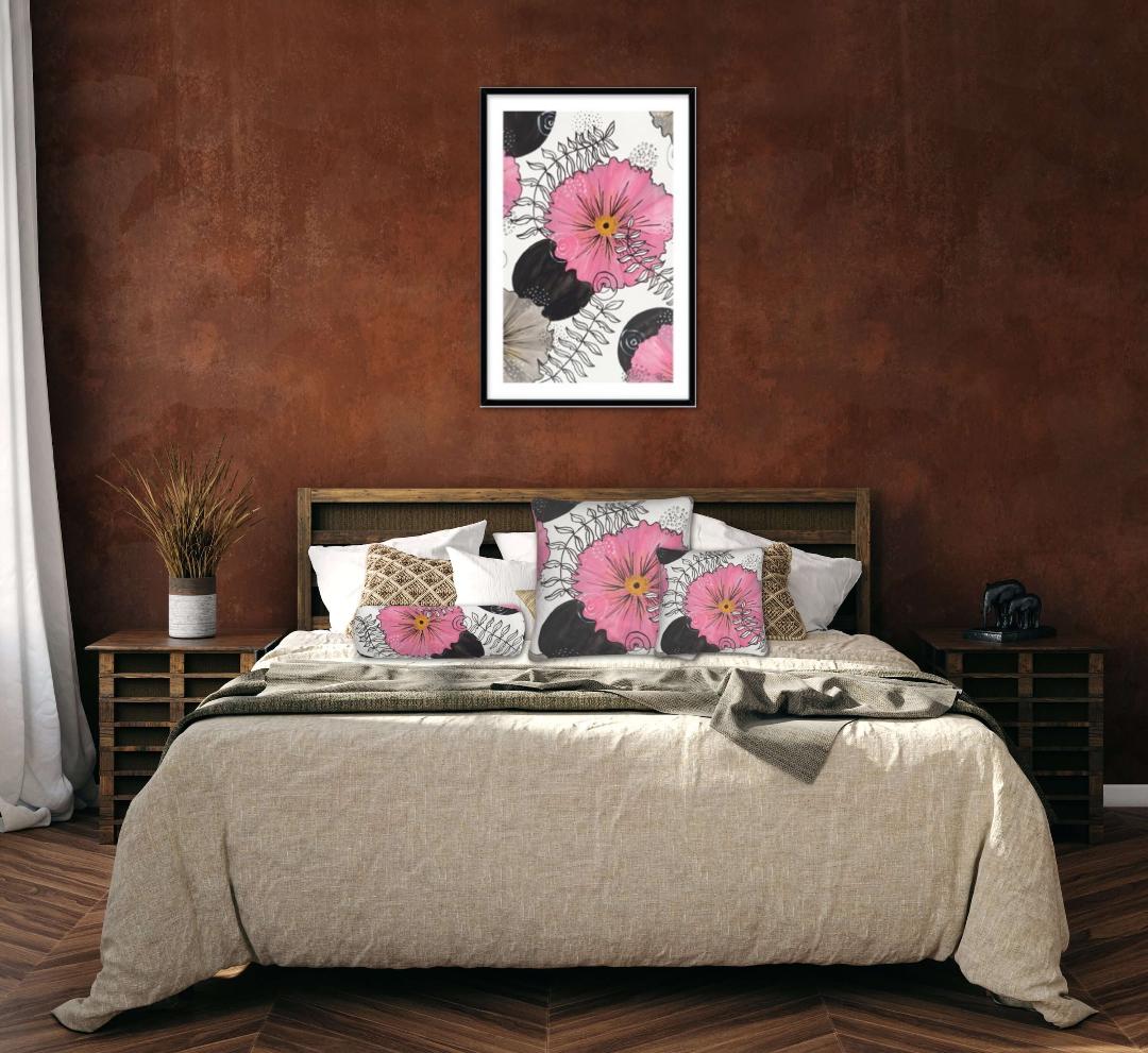 Modern Pink Flora Pillow
