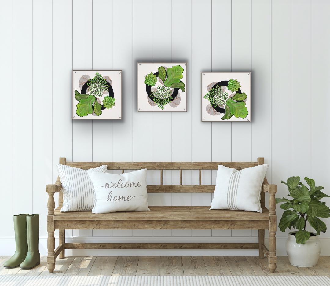 Canvas Framed Fine Art Print Circles Green