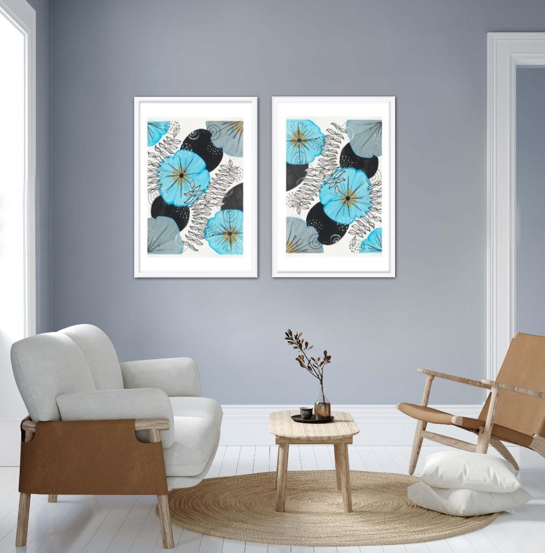 Modern Blue Floral Framed Print
