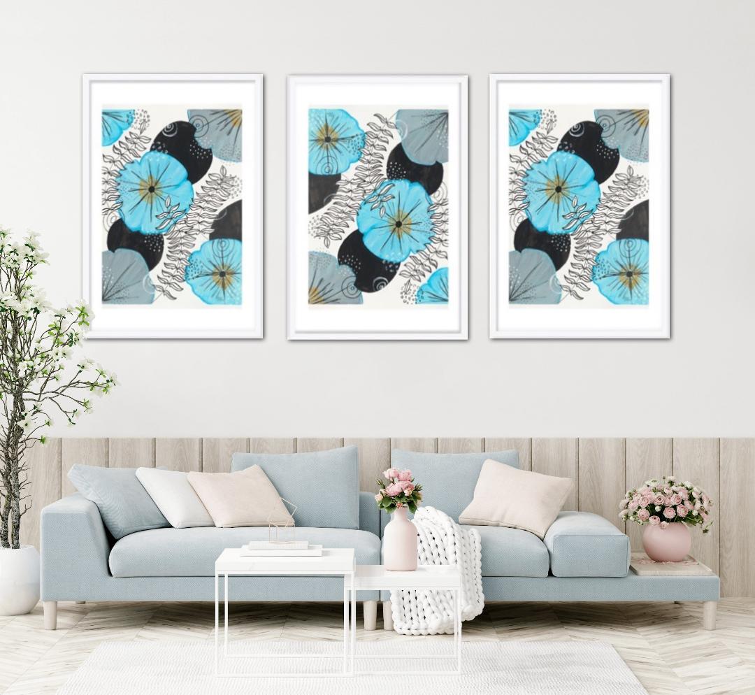 Modern Blue Floral Framed Print