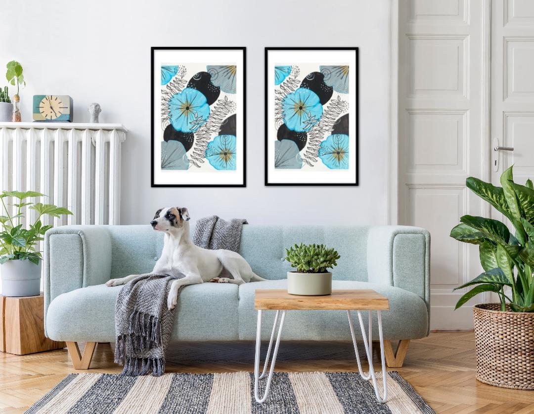 Modern Blue Floral Framed Print