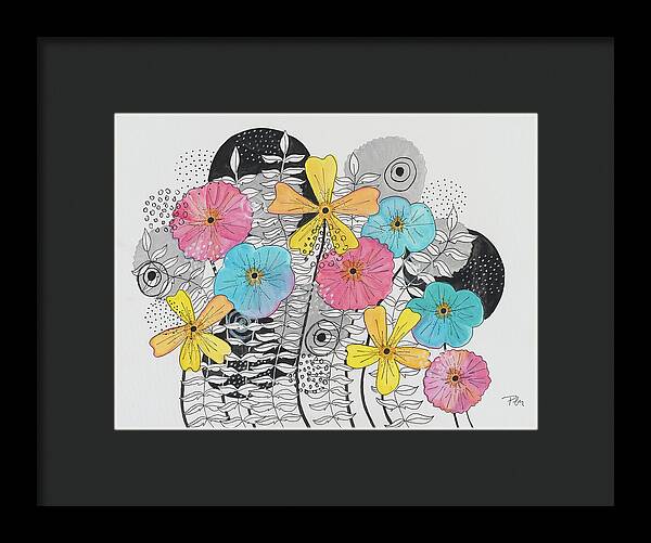 Pink Blue Yellow Floral Fine Art Print - Framed Print