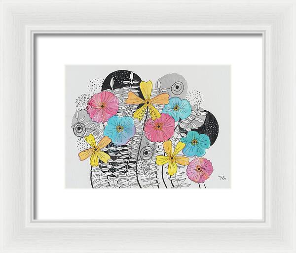 Pink Blue Yellow Floral Fine Art Print - Framed Print