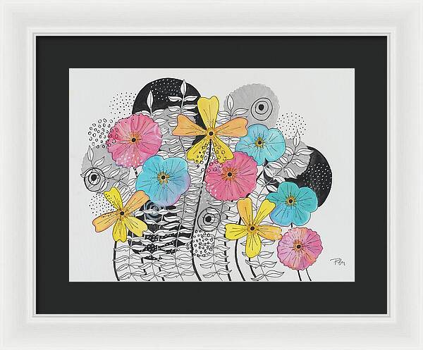 Pink Blue Yellow Floral Fine Art Print - Framed Print