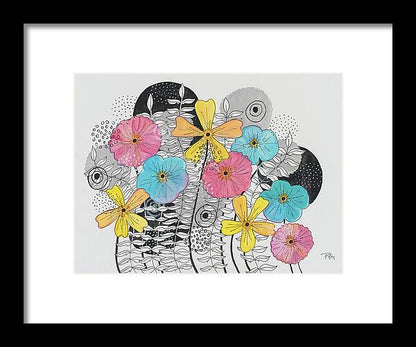 Pink Blue Yellow Floral Fine Art Print - Framed Print