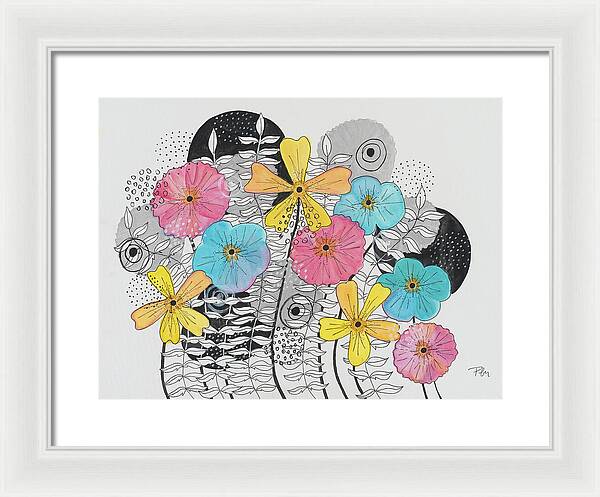 Pink Blue Yellow Floral Fine Art Print - Framed Print