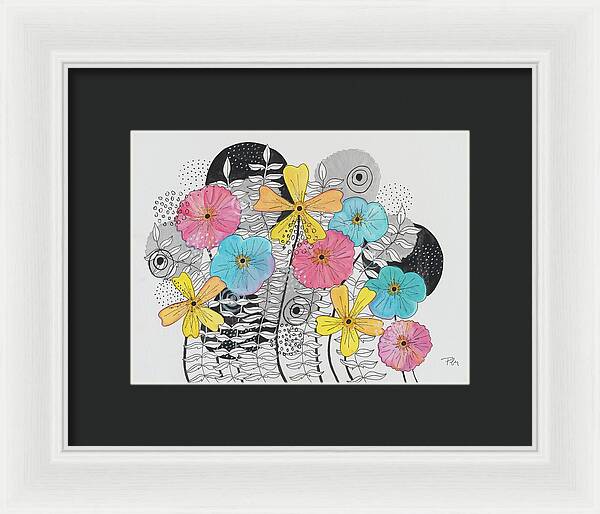 Pink Blue Yellow Floral Fine Art Print - Framed Print