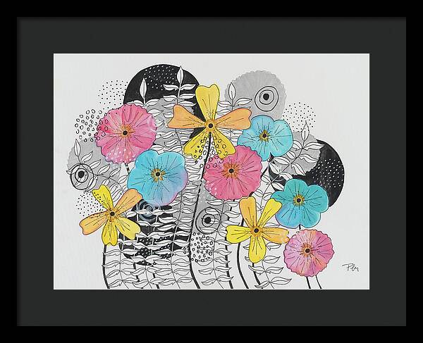 Pink Blue Yellow Floral Fine Art Print - Framed Print