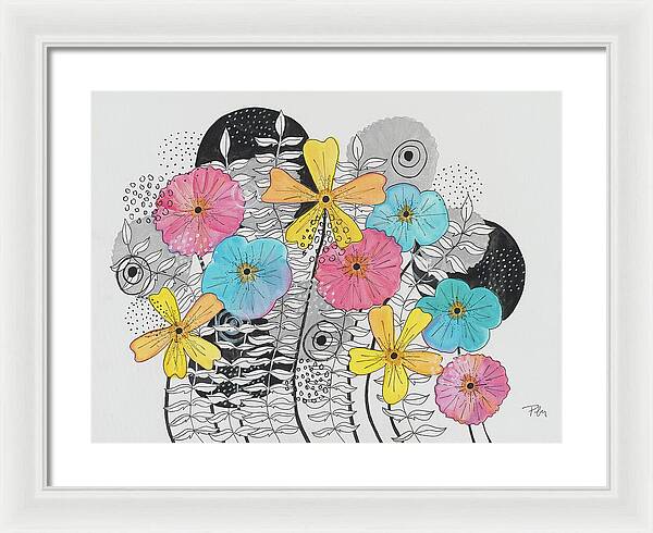 Pink Blue Yellow Floral Fine Art Print - Framed Print