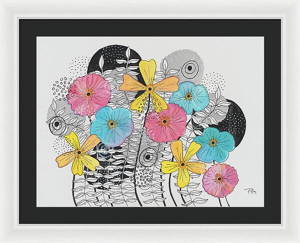 Pink Blue Yellow Floral Fine Art Print - Framed Print