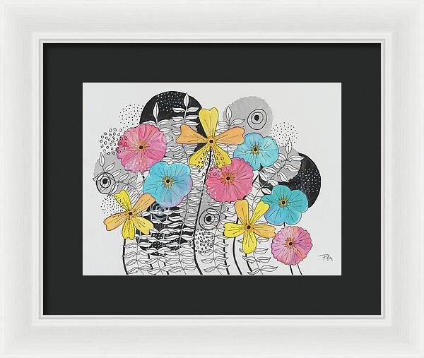 Pink Blue Yellow Floral Fine Art Print - Framed Print