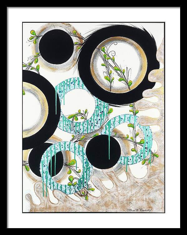 Blue Green Gold Circles Fine Art Print - Framed Print