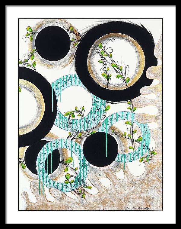 Blue Green Gold Circles Fine Art Print - Framed Print