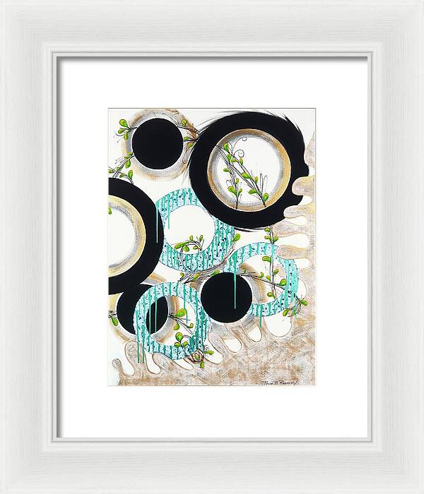 Blue Green Gold Circles Fine Art Print - Framed Print