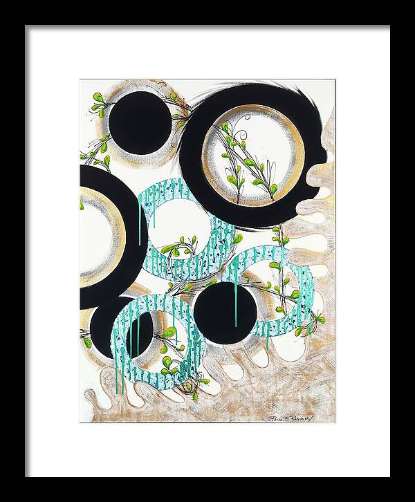 Blue Green Gold Circles Fine Art Print - Framed Print