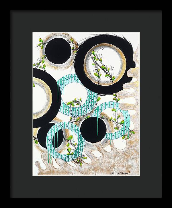 Blue Green Gold Circles Fine Art Print - Framed Print