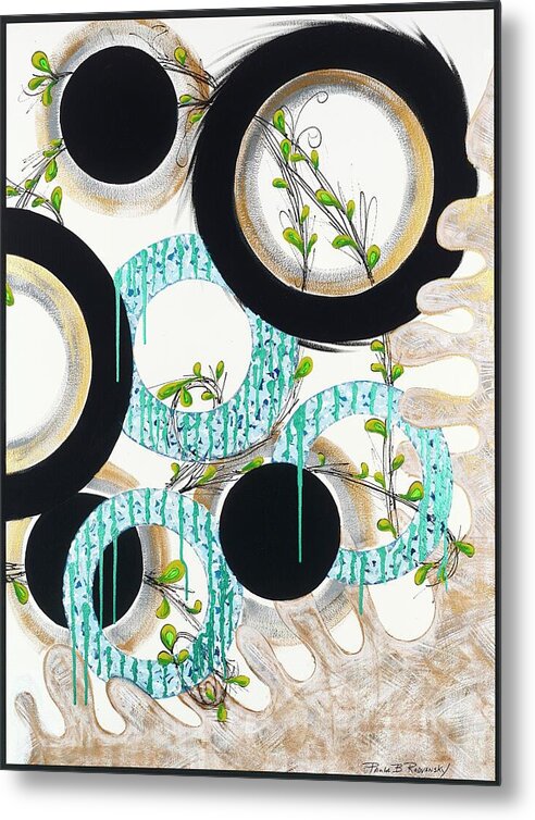 Blue Green Gold Circles Fine Art Print - Metal Print