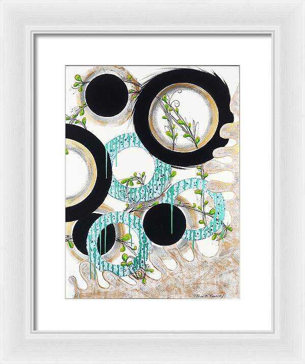 Blue Green Gold Circles Fine Art Print - Framed Print