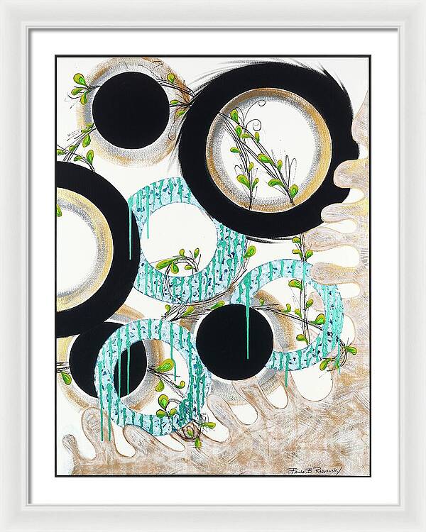 Blue Green Gold Circles Fine Art Print - Framed Print