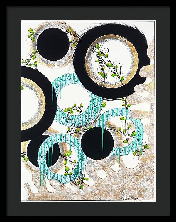 Blue Green Gold Circles Fine Art Print - Framed Print