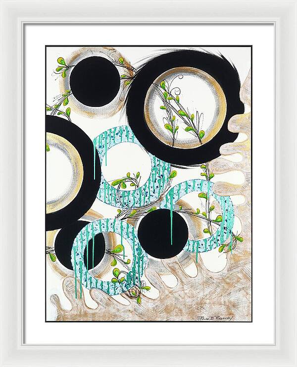 Blue Green Gold Circles Fine Art Print - Framed Print