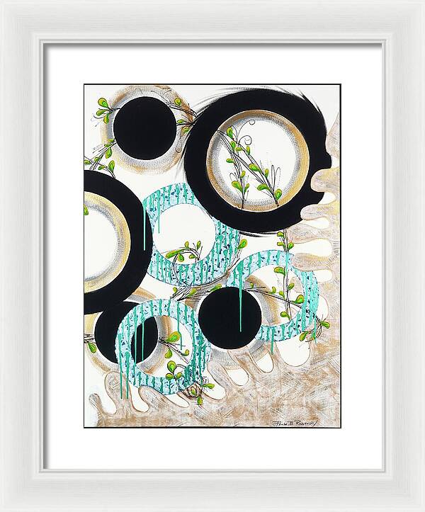 Blue Green Gold Circles Fine Art Print - Framed Print