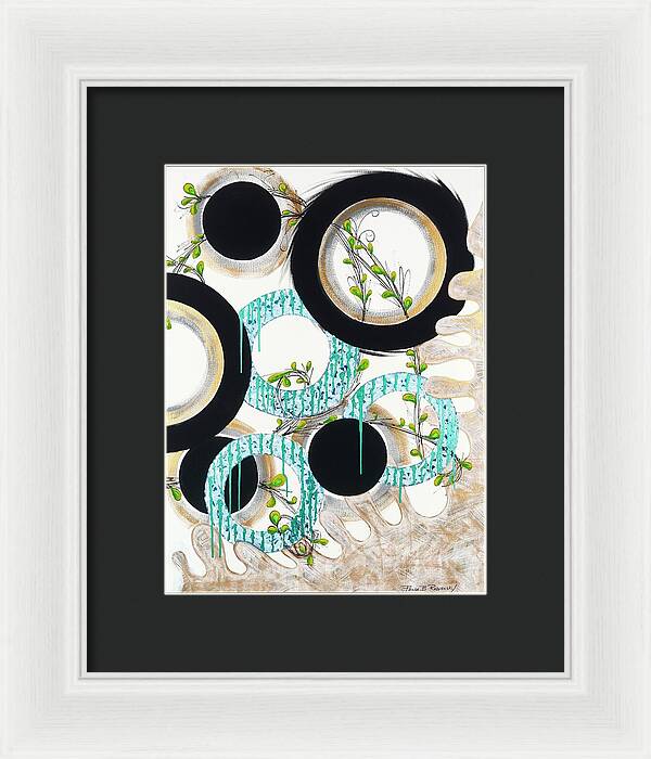 Blue Green Gold Circles Fine Art Print - Framed Print