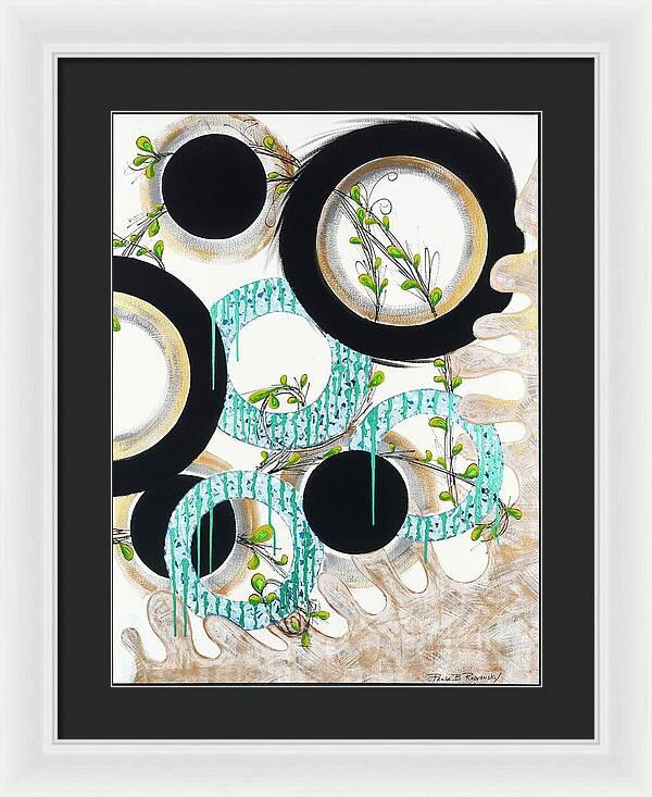 Blue Green Gold Circles Fine Art Print - Framed Print