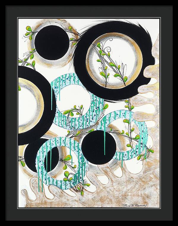 Blue Green Gold Circles Fine Art Print - Framed Print