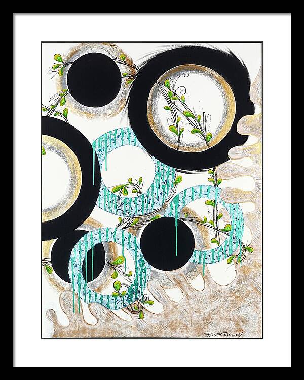 Blue Green Gold Circles Fine Art Print - Framed Print