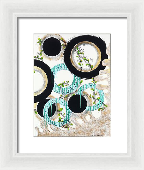 Blue Green Gold Circles Fine Art Print - Framed Print